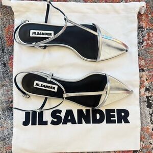 Jil Sander Silver Flats with Black Accents